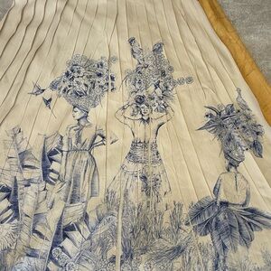 Cotelac Pleated Midi Skirt French Art Print Colorblock Sz Small